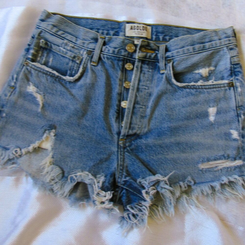 Agolde Shorts Womens 26 Blue Button Cut Off Shorts